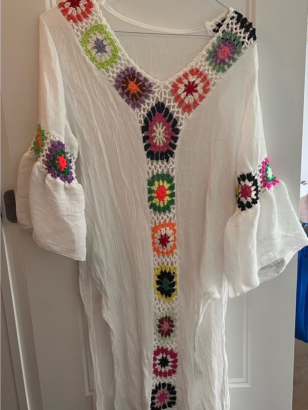 SHEIN White Boho dress/cover up with Multicolor Crochet Accents
